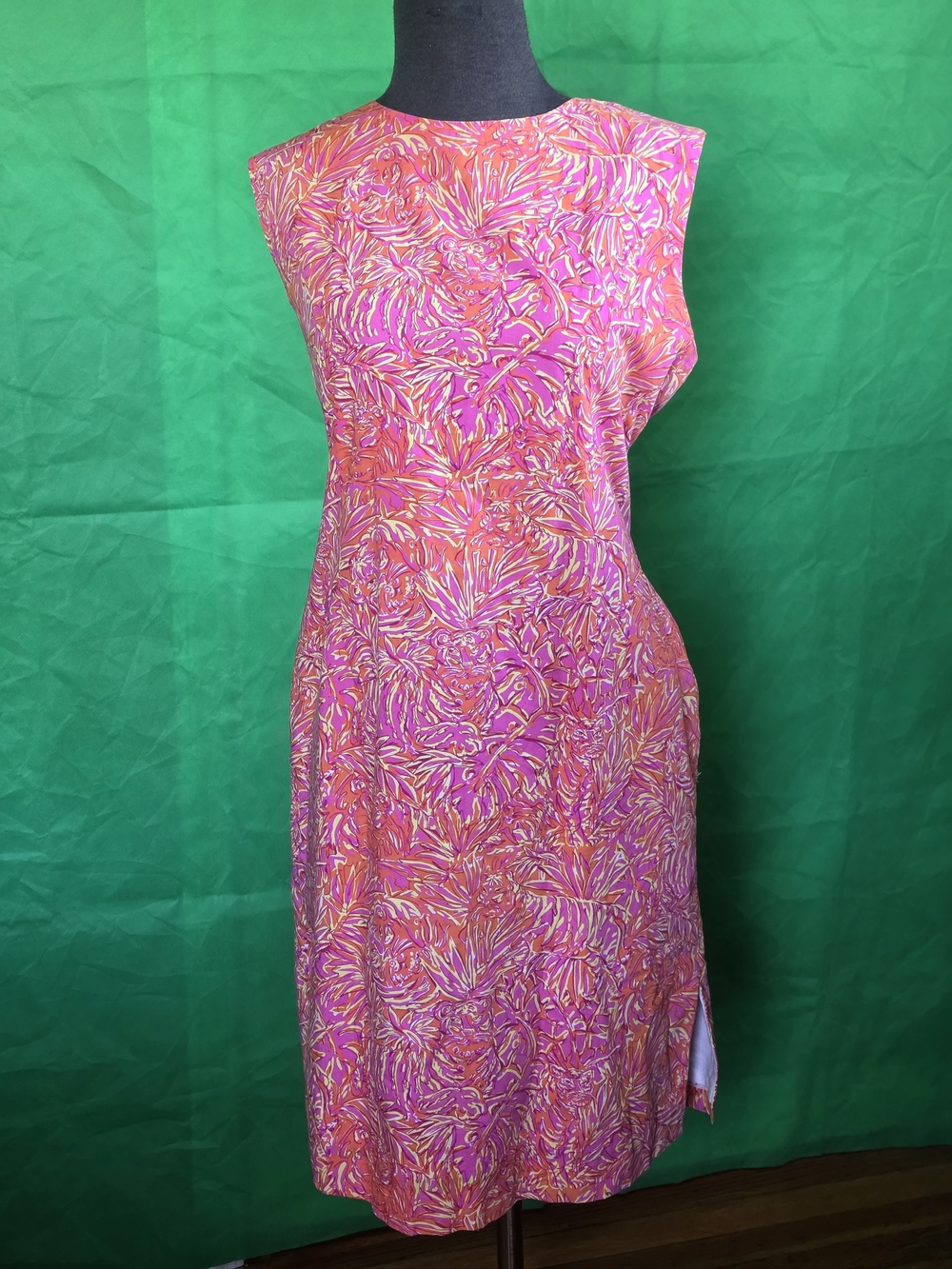 Lilly Pulitzer Pink Orange Floral Cotton SunDress Size 12  Fully Lined Back Zip